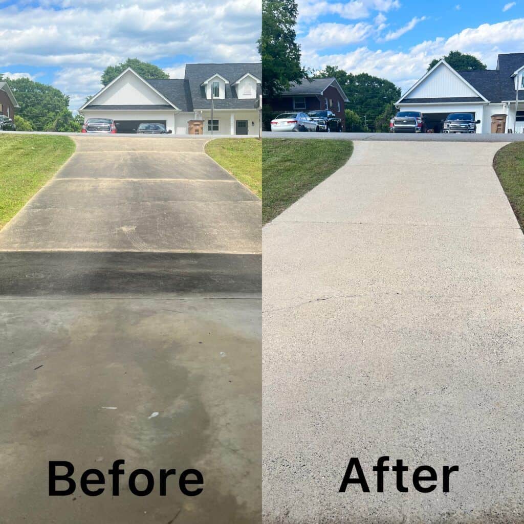 before/after driveway cleaning greenville sc
