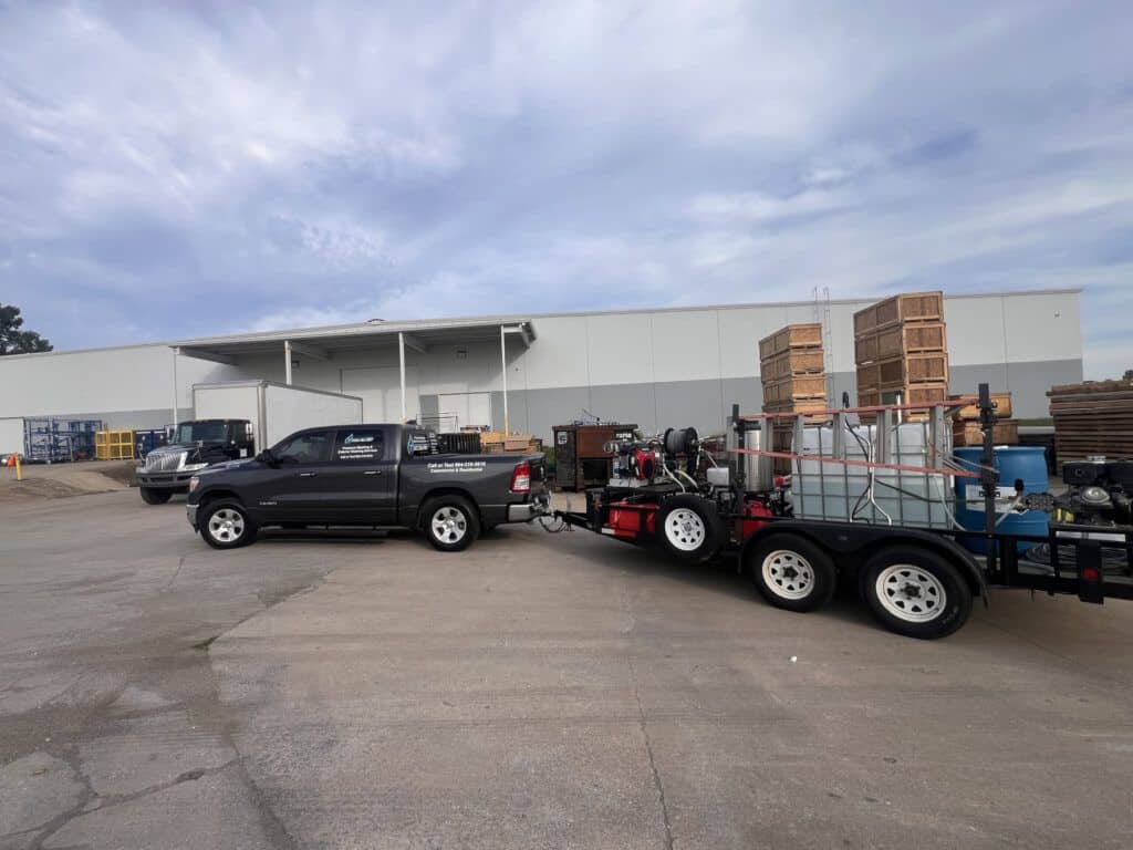 commercial pressure washing equipment at industrial facility